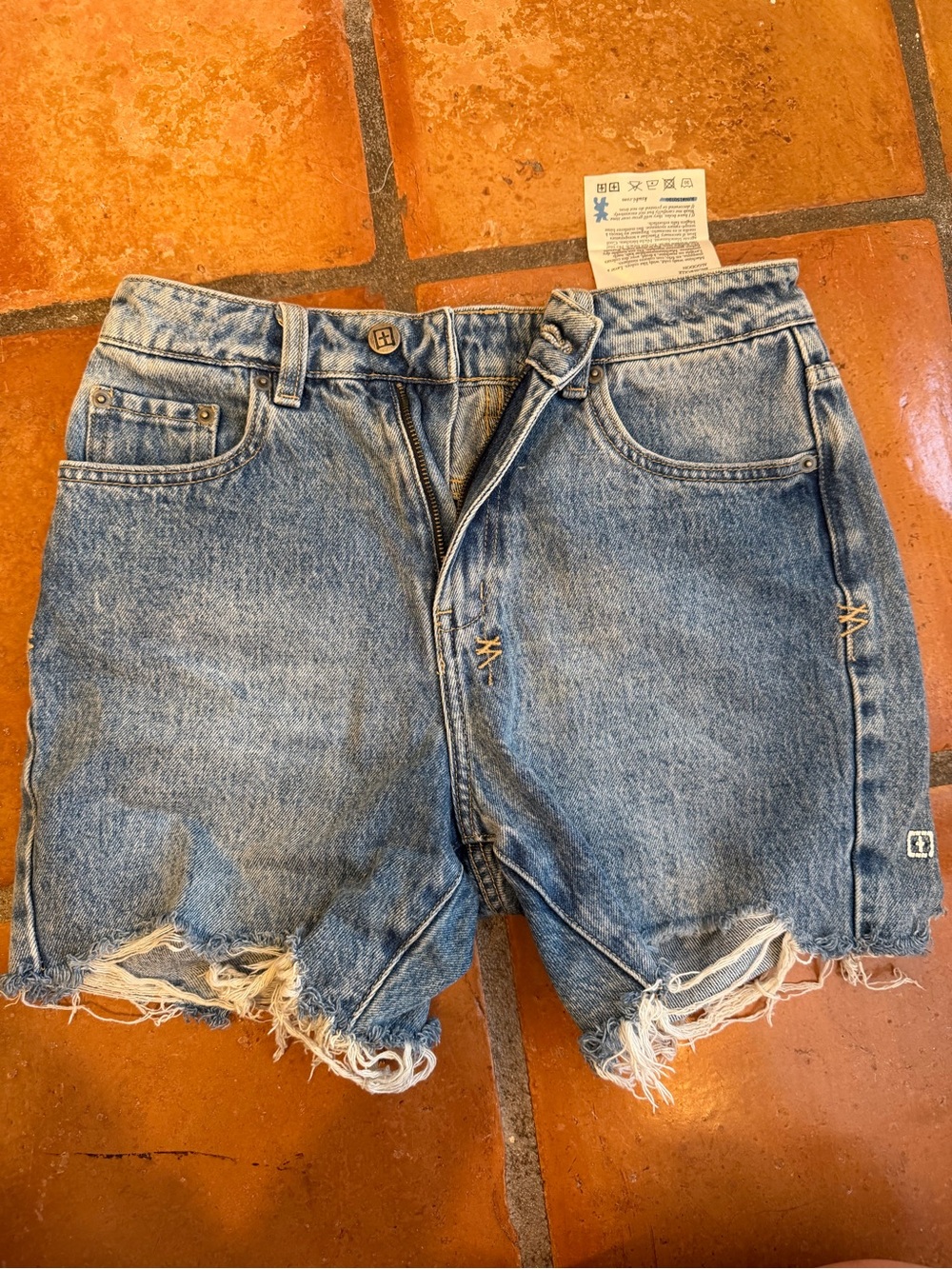 Ksubi Distressed Blue Denim Cutoff Shorts